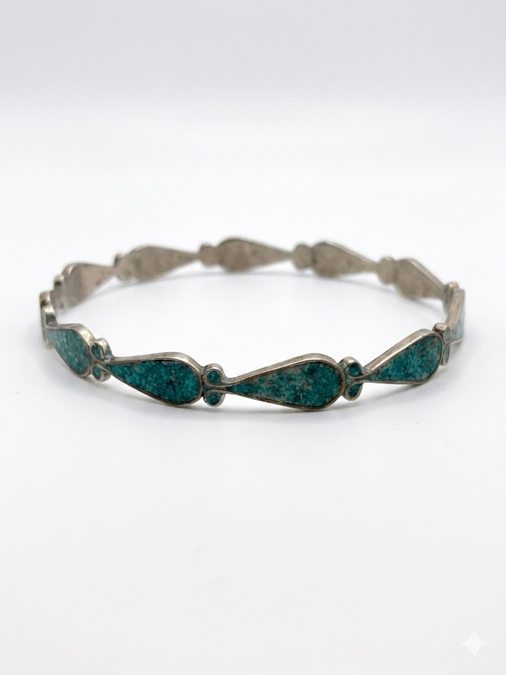 Sterling Silver Turquoise Teardrop Link Bracelet —Vintage Taxco Sterling Silver